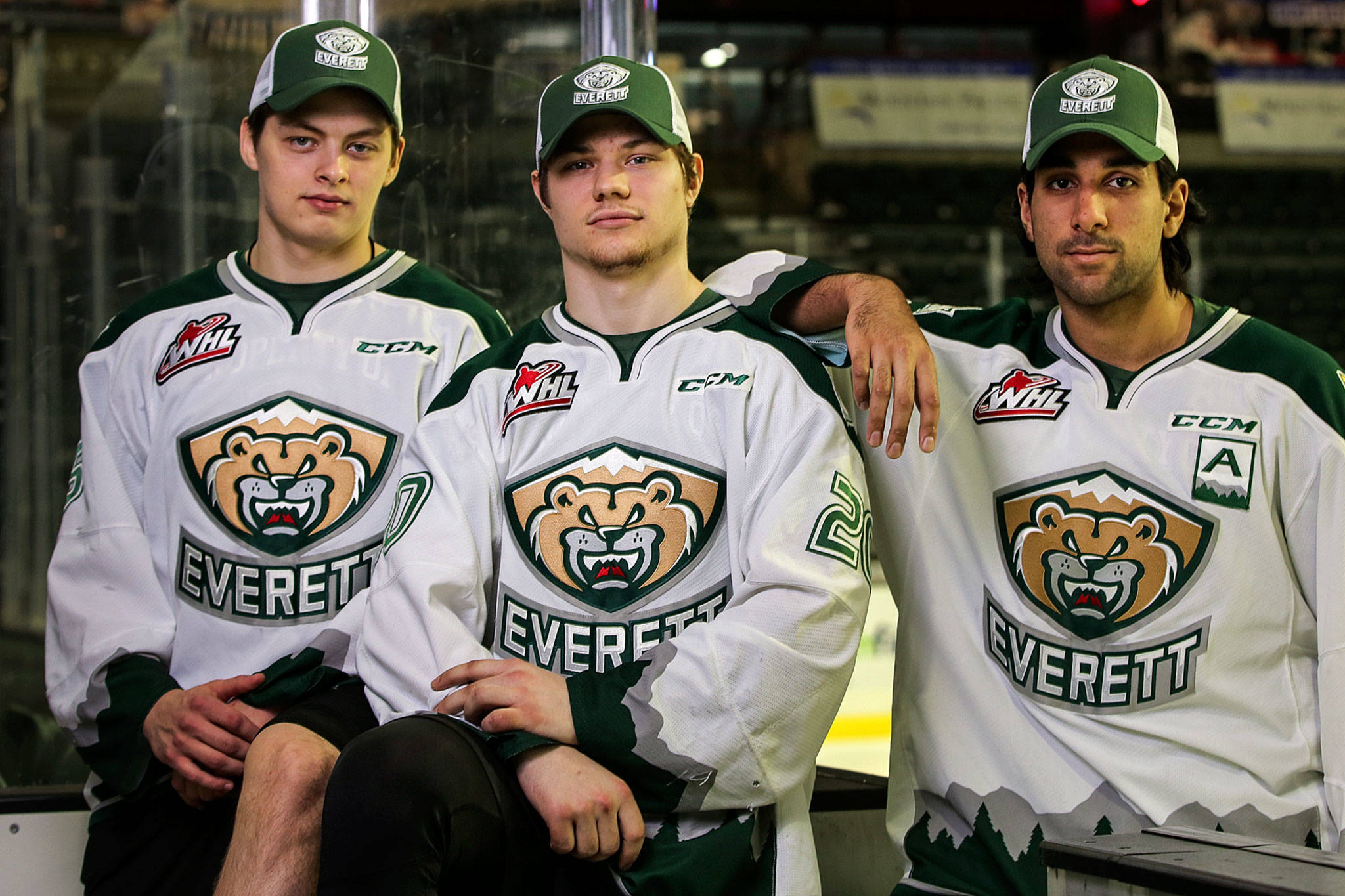 Artyom Minulin (left-right) Zack Andrusiak and Savhan Khaira are overage Silvertips players with experience with other teams and the have played in the Memorial Cup. (Kevin Clark / The Herald)