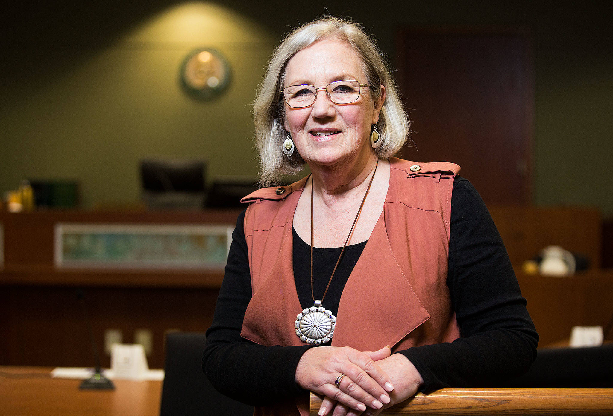 Hannah Patterson is a court-appointed special advocate who represents the best interests of children during the court process. She is shown here in a courtroom Wednesday at the Denney Juvenile Justice Center in Everett. (Andy Bronson / The Herald)
