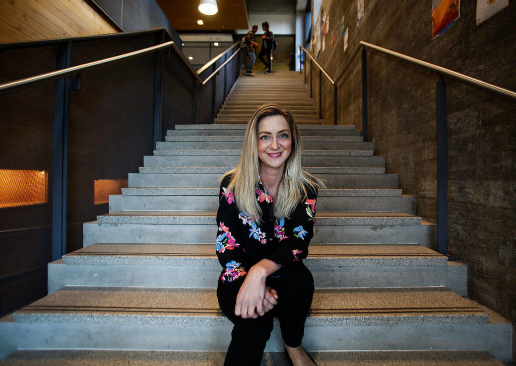 Nelson is a recovering addict who spent years on the streets. Yet at 35, she is a UW Bothell graduate and will soon start law school. She is included on this year’s distinguished Husky 100 list. (Photo by Dan Bates / The Herald)
