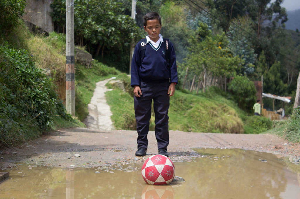 “3 Feet” is the story of a 10-year-old who has a long walk to school and likes to kick a soccer ball along the way.
