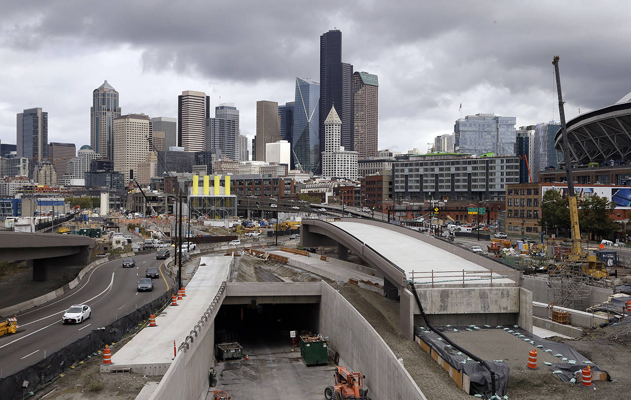 This 2017 photo shows Highway 99 under construction. (AP Photo/Elaine Thompson, file)
