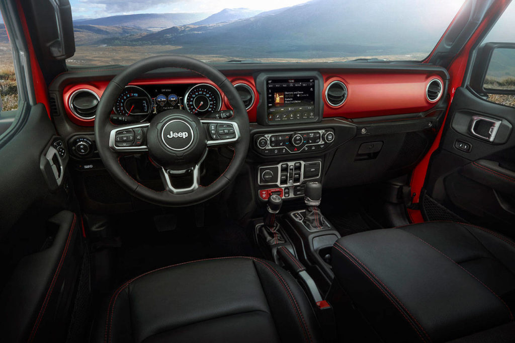 Gladiator’s interior includes the newest Uconnect system, available in 7-inch or 8.4-inch touchscreen versions. (Manufacturer photo)
