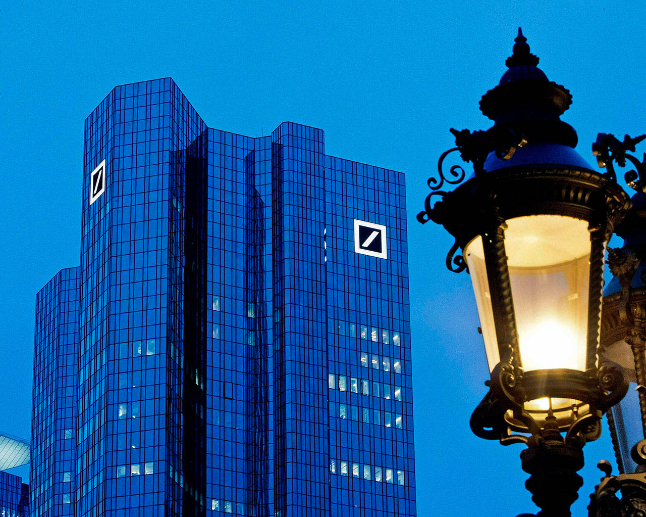 The Deutsche Bank headquarters is seen in Frankfurt, Germany. On Monday the president and three of his children filed suit in federal court in New York against Deutsche Bank and Capital One. (AP Photo/Michael Probst)