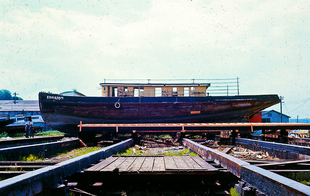 The Equator shortly after it was pulled off Jetty Island in 1967. (Bob Mayer photo / Jack O’Donnell collection)
