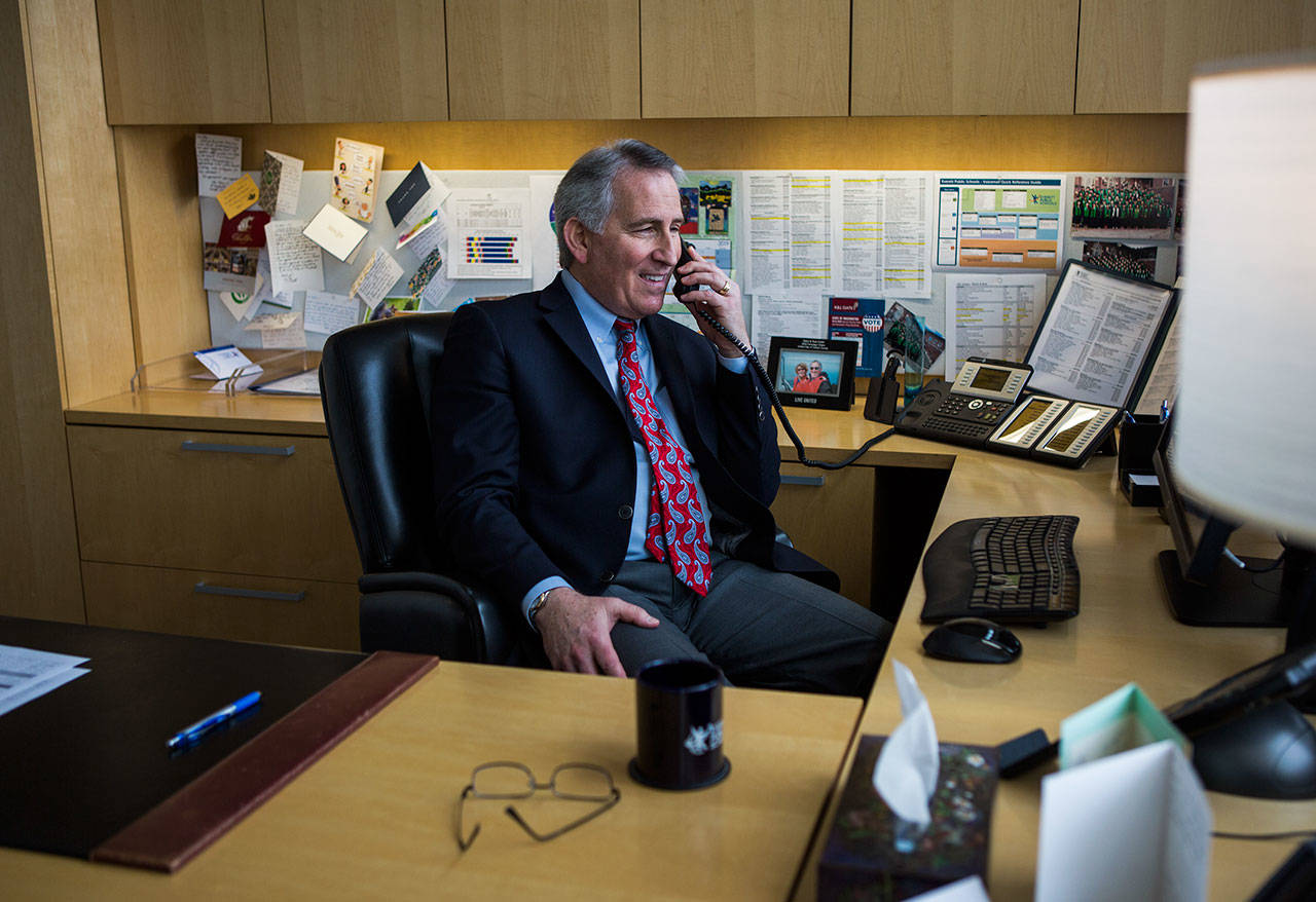 Gary Cohn in his office at the Everett Public School Community Resource Center in Everett. (Olivia Vanni / The Herald)