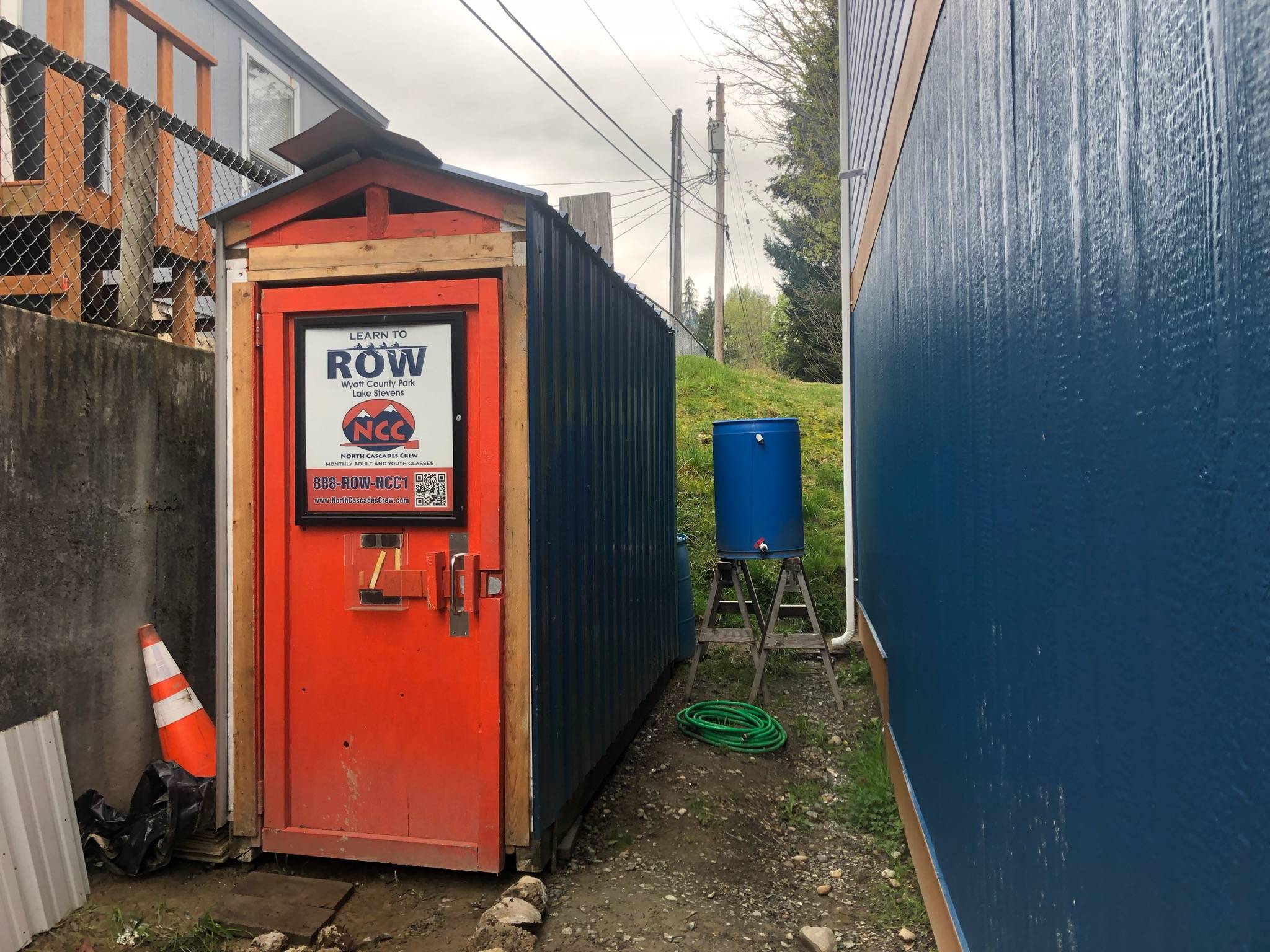 The small shed that once held the crew’s oars now stands beside the brand new boathouse. (Julia-Grace Sanders / The Herald)