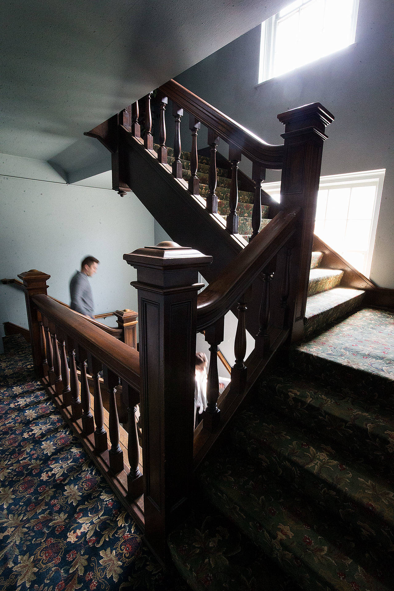 Ornate stairs take visitors up and down floors in the former Club Broadway on May 1. (Andy Bronson / The Herald)