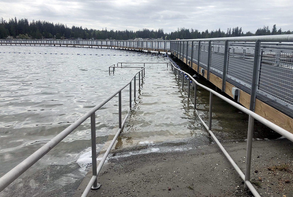 The major improvements to Wenberg County Park’s swimming area and boat launch, as seen in December. (Rich Patton / Snohomish County Parks)
