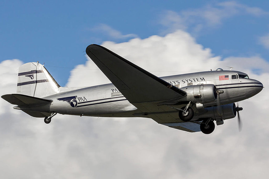 The Historic Flight Foundation’s DC-3 is scheduled to take off from Paine Field on May 11 for a multi-stop journey to Europe for the 75th anniversary of the D-Day landing. (Liz Matzelle)
