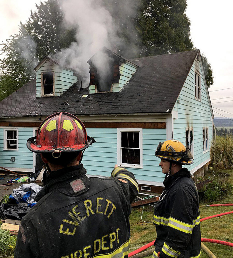 The flames appeared to start in the back of the home and then spread up the stairs. (Everett Fire Department)
