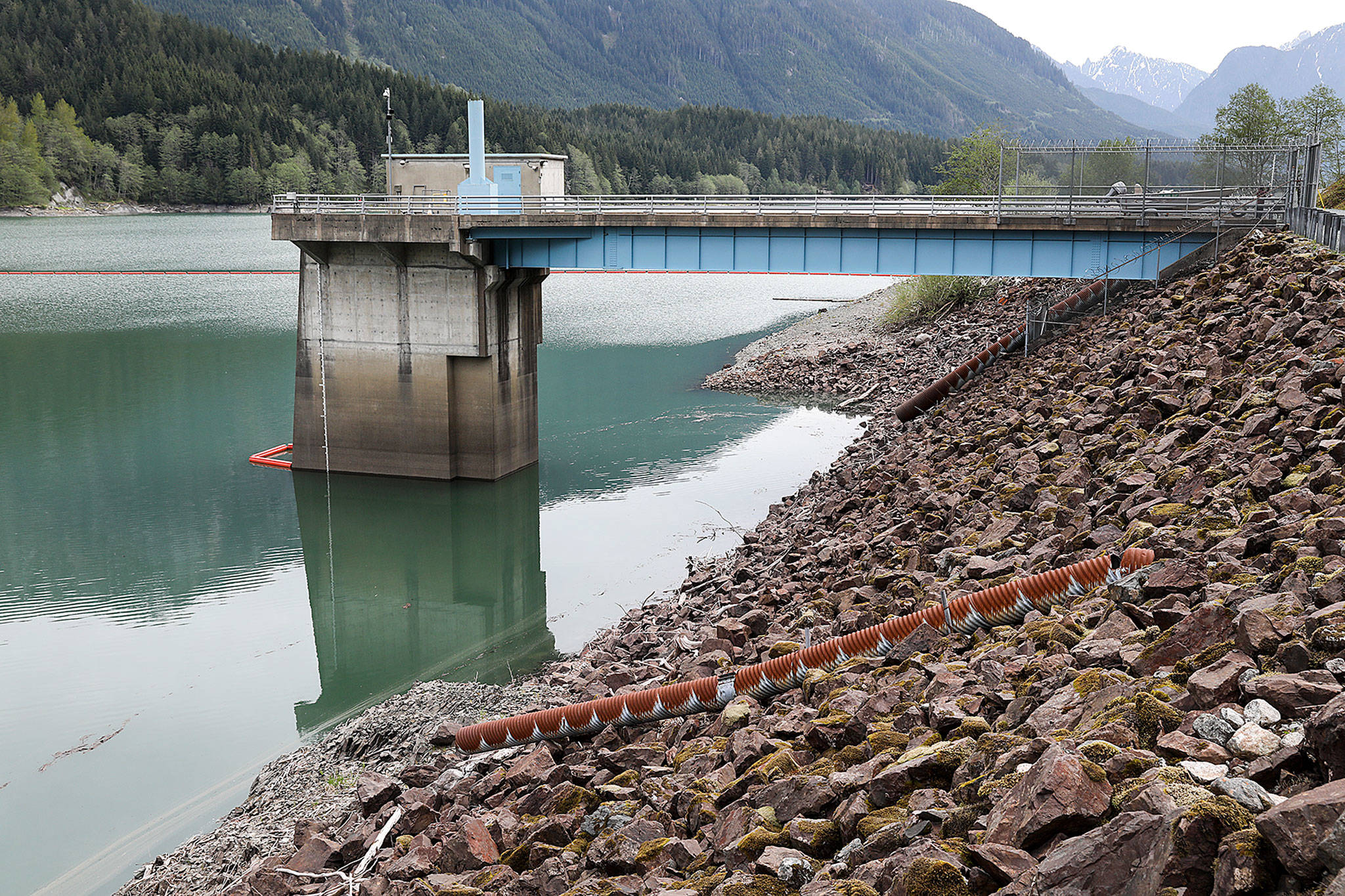 The intake tower allows the Snohomish County Public Utilities District to control the temperature of the water it releases into the Sultan River and sends to the Henry M. Jackson Hydroelectric Project. (Lizz Giordano / The Herald)