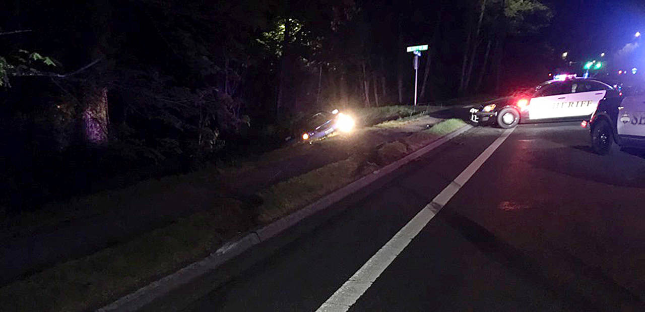 Snohomish County sheriff’s deputies performed a PIT maneuver to knock a car off the road during a chase early Tuesday morning. (Snohomish County Sheriff’s Office)