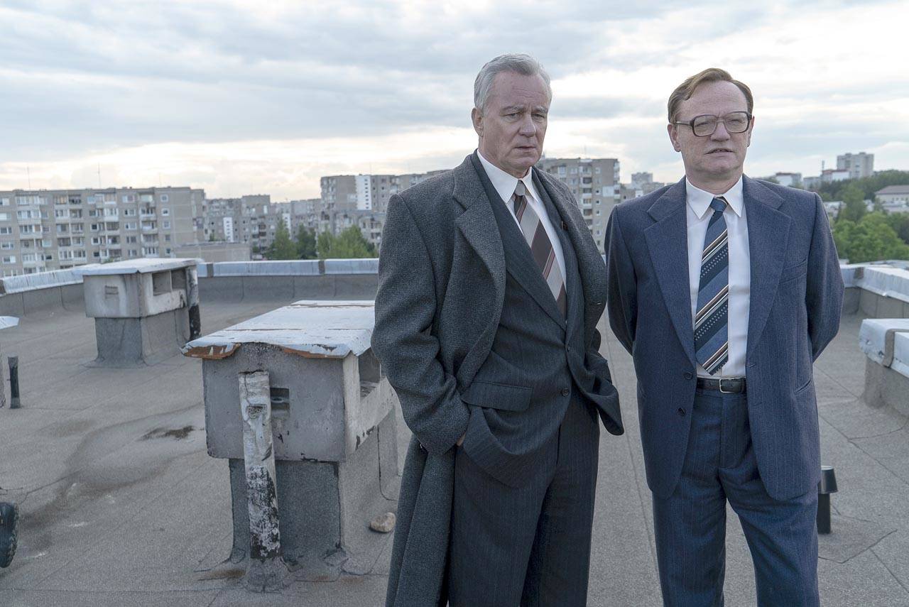 Boris Shcherbina (Stellan Skarsgard, left) is a party boss who works with the U.S.S.R.’s leading nuclear physicist, Valery Legasov (Jared Harris), in “Chernobyl.” (HBO)