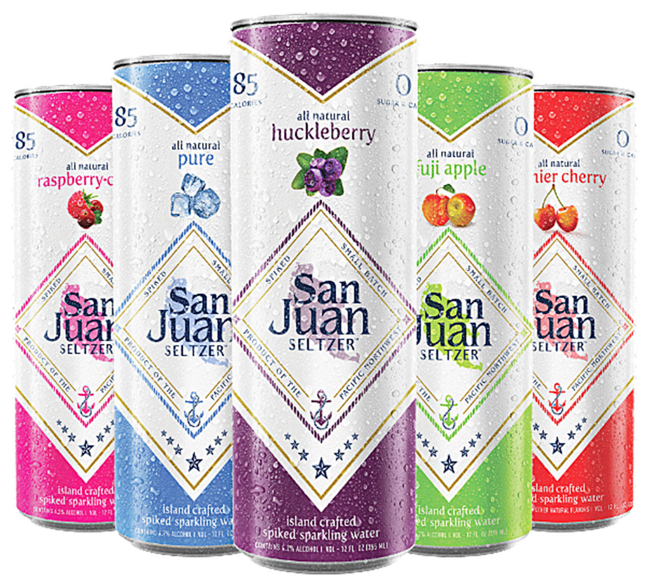 San Juan Seltzer, with five flavors of hard seltzer, is produced by Schooner Brewery in Seattle. (San Juan Seltzer)