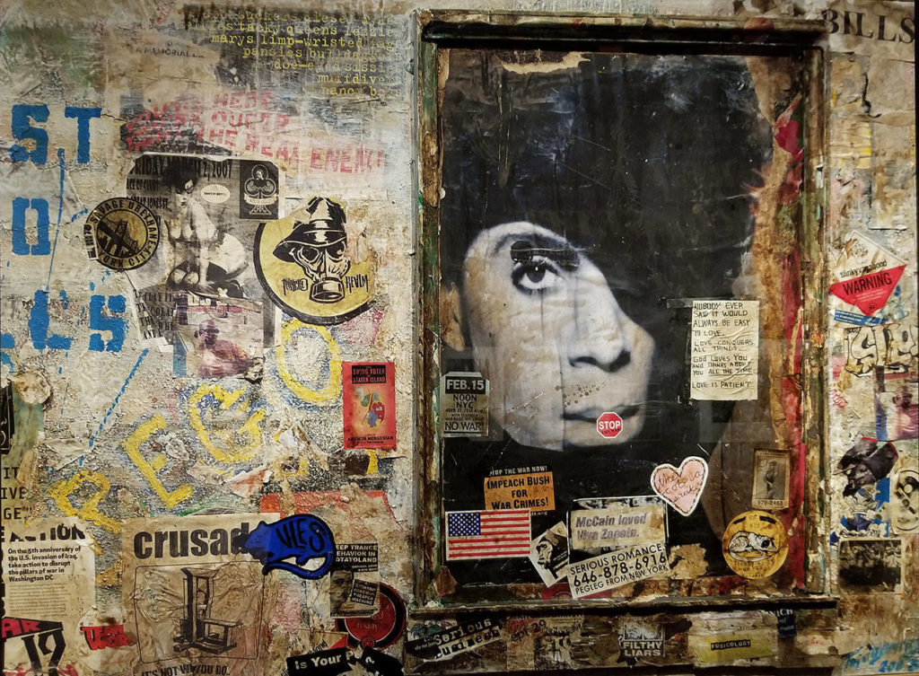This collage, Burhan Dogancy (1929-2013), is inspired by cluttered and weathered urban walls to “highlight the passage of time on urban surfaces and the layers left behind by generations of human messages,” according to MoPOP. (Megan Campbell / Herald staff)
