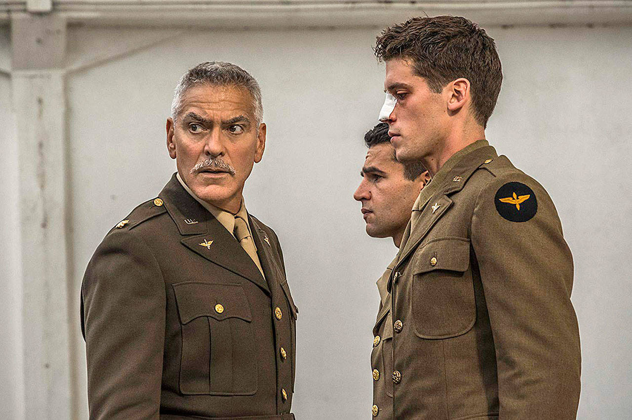 George Clooney, Christopher Abbott and Pico Alexander in “Catch-22,” a Hulu limited series based on Joseph Heller’s 1961 novel. (Philipe Antonello/Hulu)