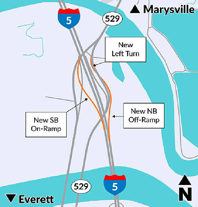The project includes a northbound ramp from I-5 to Highway 529, along with a ramp from Highway 529 to southbound I-5.
