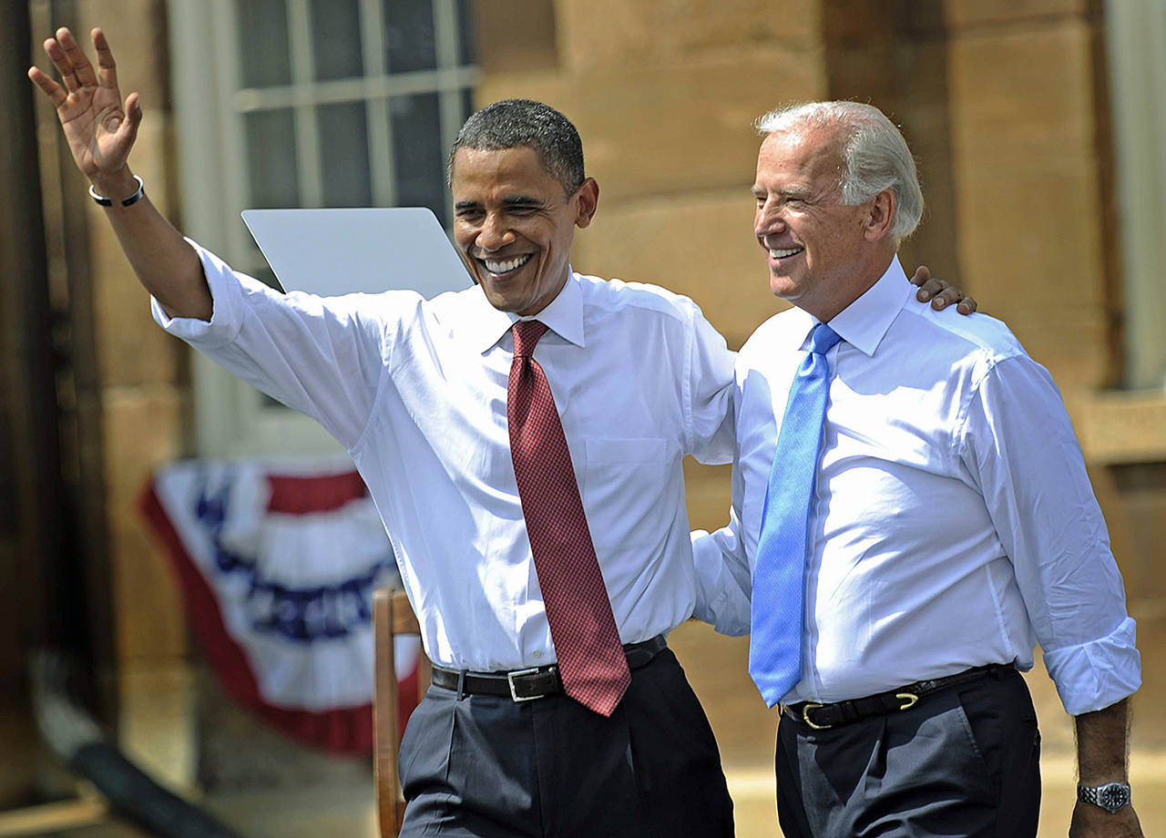 Barack Obama and Joe Biden seen here in 2008. Many Obama loyalists are split on whether to support Biden as a 2020 Democratic candidate. (Linda Davidson/Washington Post, file)