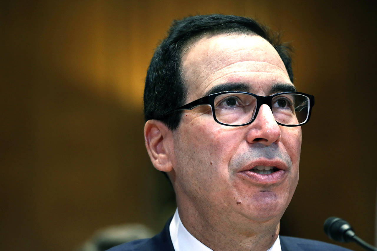Treasury Secretary Steve Mnuchin testifies about the budget during a Financial Services and General Government subcommittee hearing Wednesday on Capitol Hill in Washington. (AP Photo/Jacquelyn Martin)