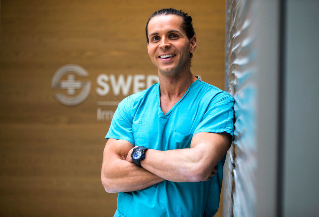 Stefan Torres, a Swedish/Edmonds nurse known as “Nurse Stefan” in social media circles for his videos, is the UW Bothell Alumni of the Year. (Olivia Vanni / The Herald)
