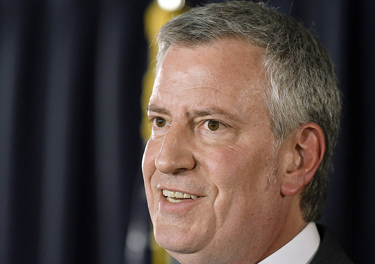 In this March 26 photo, New York City Mayor Bill de Blasio speaks about New York City budget priorities during a news conference at the state Capitol in Albany, New York. De Blasio announced Thursday that he will seek the Democratic nomination for president. (AP Photo/Hans Pennink, File)