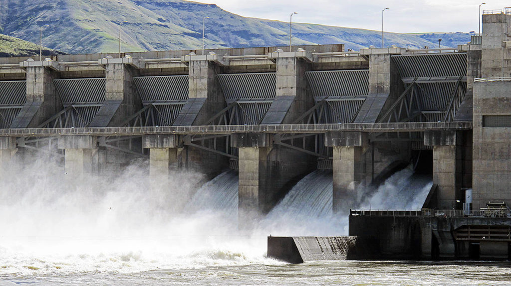 In this 2018 photo, water moves through a spillway of the Lower Granite Dam on the Snake River near Almota. (AP Photo/Nicholas K. Geranios)
