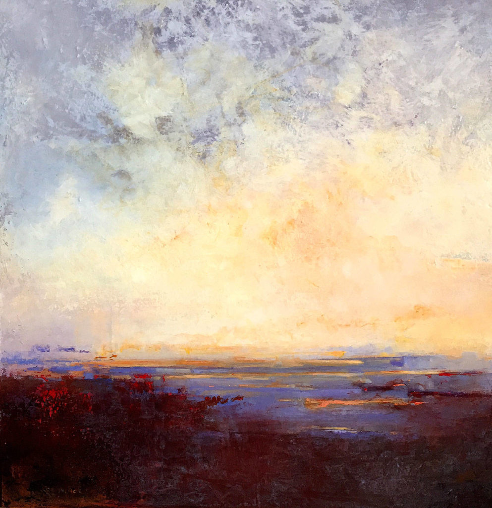 “Red Sky in the Morning” was inspired by views from artist C.A. Pierce’s home overlooking Lake Washington.
