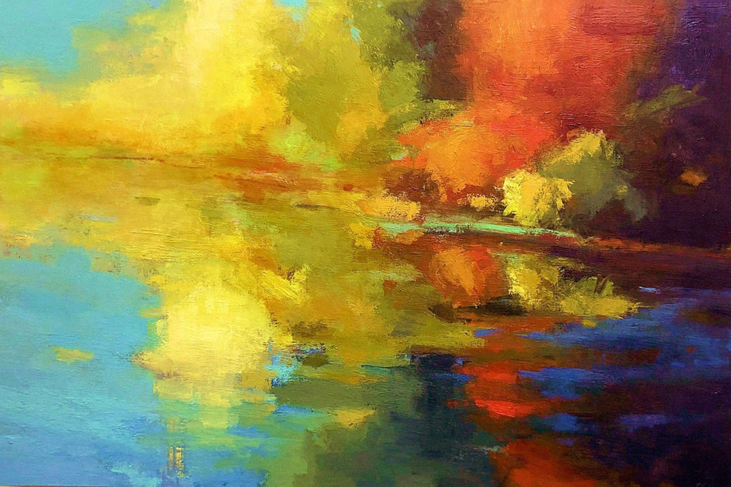 Scott Gellatly painted “The Light of Land and Water” with inspiration from wetlands near his home in Portland, Oregon.
