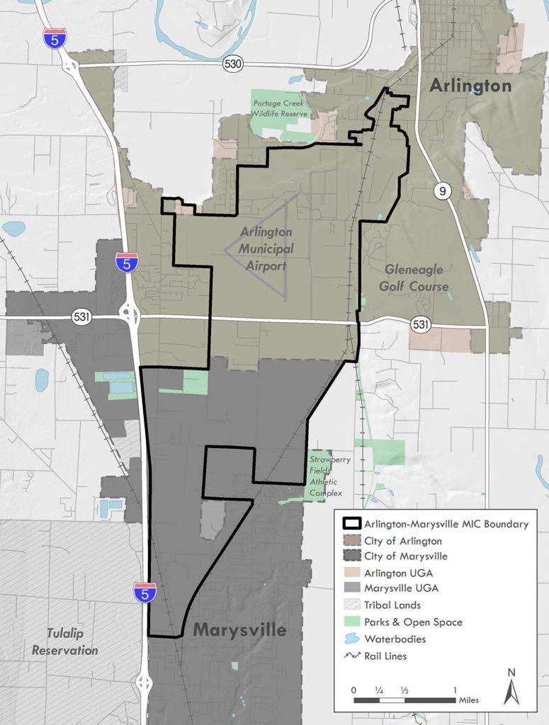 A 2018 map of the Arlington Marysville Manufacturing Industrial Center.
