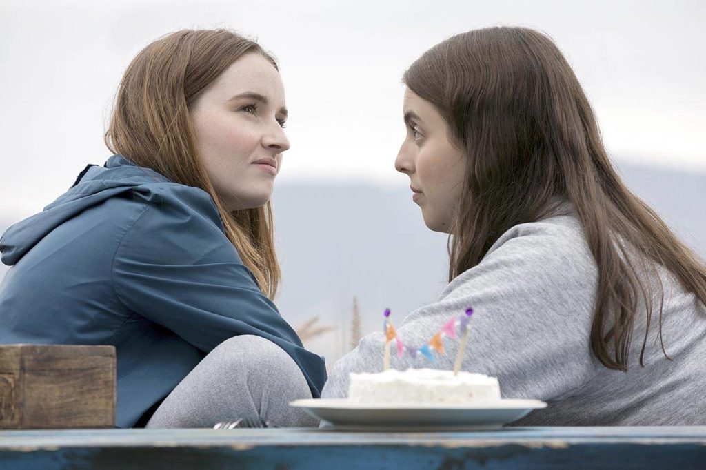 Kaitlyn Dever (left) plays Amy, a reserved lesbian, and Beanie Feldstein is Molly, a bossypants who has a crush on a guy who’s wrong for her, in “Booksmart.” (Annapurna Pictures)
