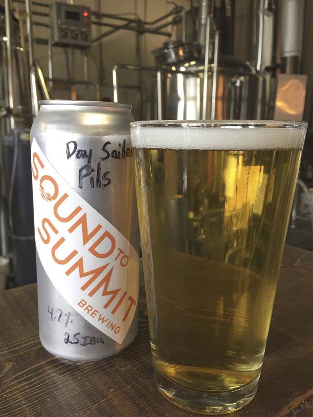 A can of Sound to Summit Brewing’s Day Sailer Pils from the brewery’s Crowler machine. (Aaron Swaney)