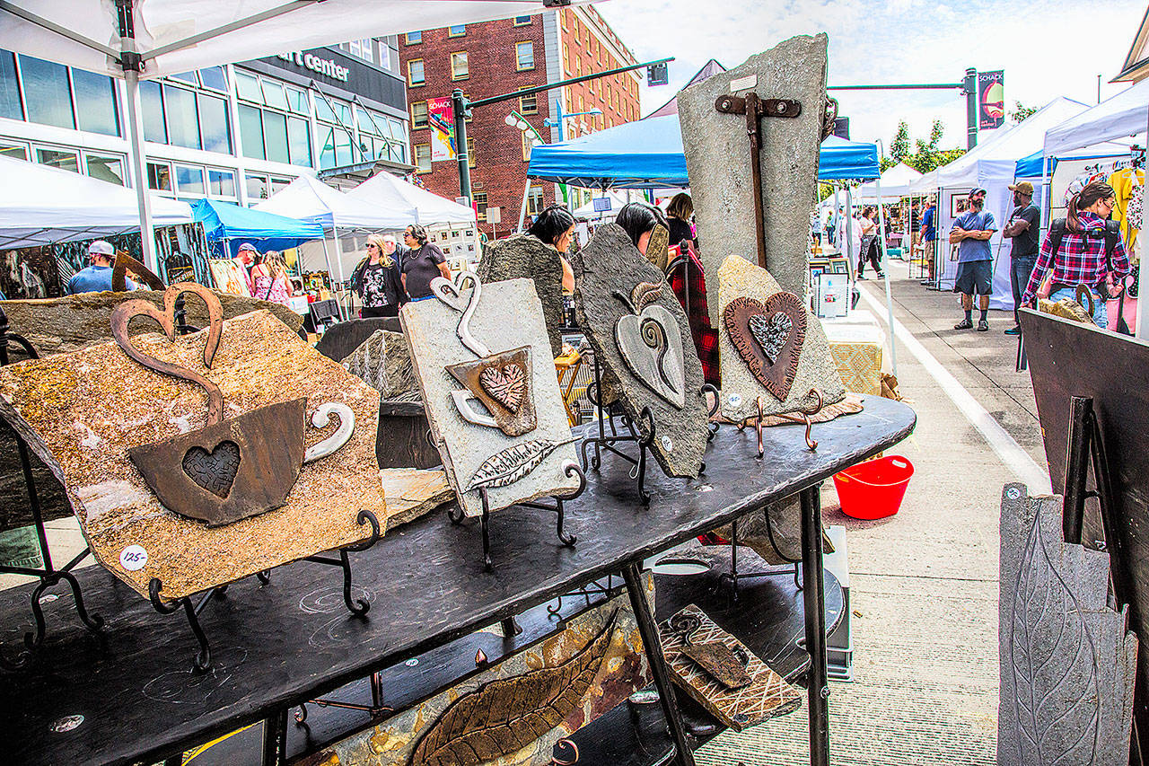 The space for the annual Artists’ Garage Sale has expanded to take in an additional block in downtown Everett on Saturday. (Susie Howell)