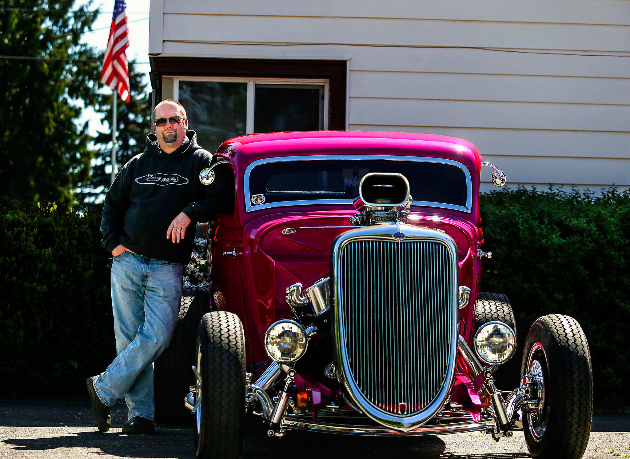 Troy Rimstad’s replica 1934 Ford three-window coupe will be part of Cruzin’ to Colby, the annual celebration of vintage and specialty cars this weekend in downtown Everett. (Dan Bates / The Herald)