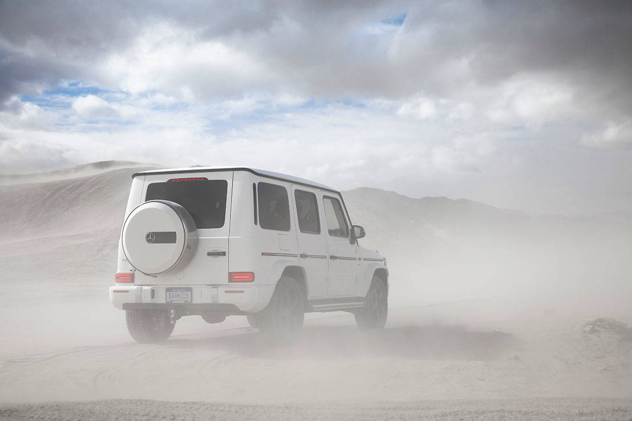 A left-hinged rear door accesses the 2019 Mercedes-Benz G550’s spacious cargo area, which has a high and flat floor for easy loading and unloading. (Manufacturer photo)