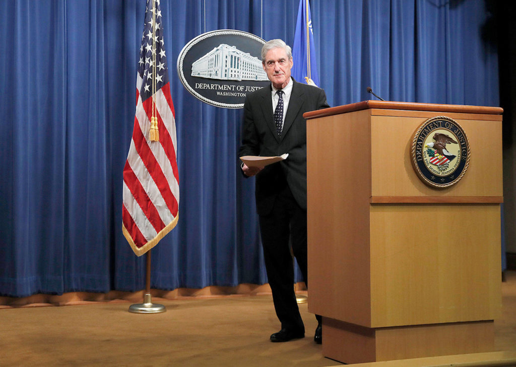 Special counsel Robert Muller walks from the podium after speaking at the Department of Justice on Wednesday in Washington. (AP Photo/Carolyn Kaster) 
