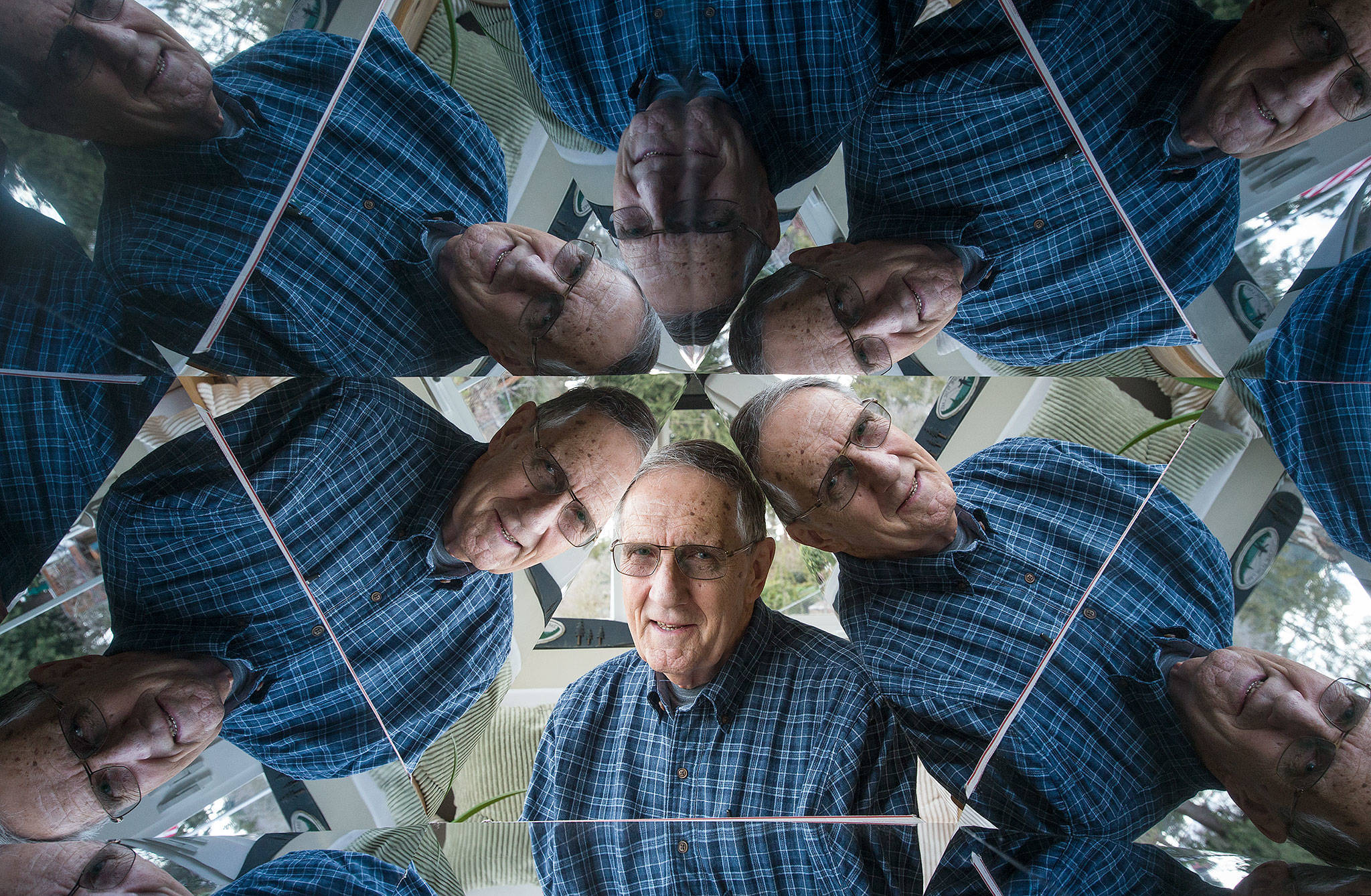 Bob Ade, 84, has made about 15,000 kaleidoscopes that are sold at galleries worldwide. It all starts with a sheet of glass at his home studio in Lynnwood. (Andy Bronson / The Herald)