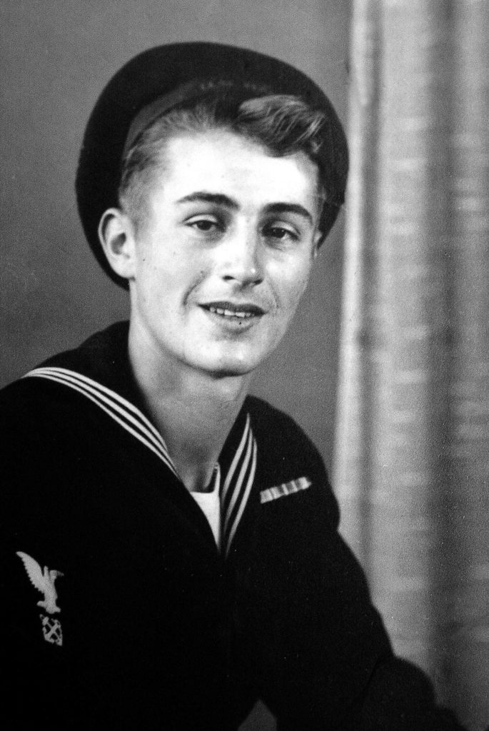 Joe “Eddie” McCann at 15, after lying about his age to join the Navy. McCann, who died in 2009, maneuvered a landing craft to Omaha beach 75 years ago. (Herald File)
