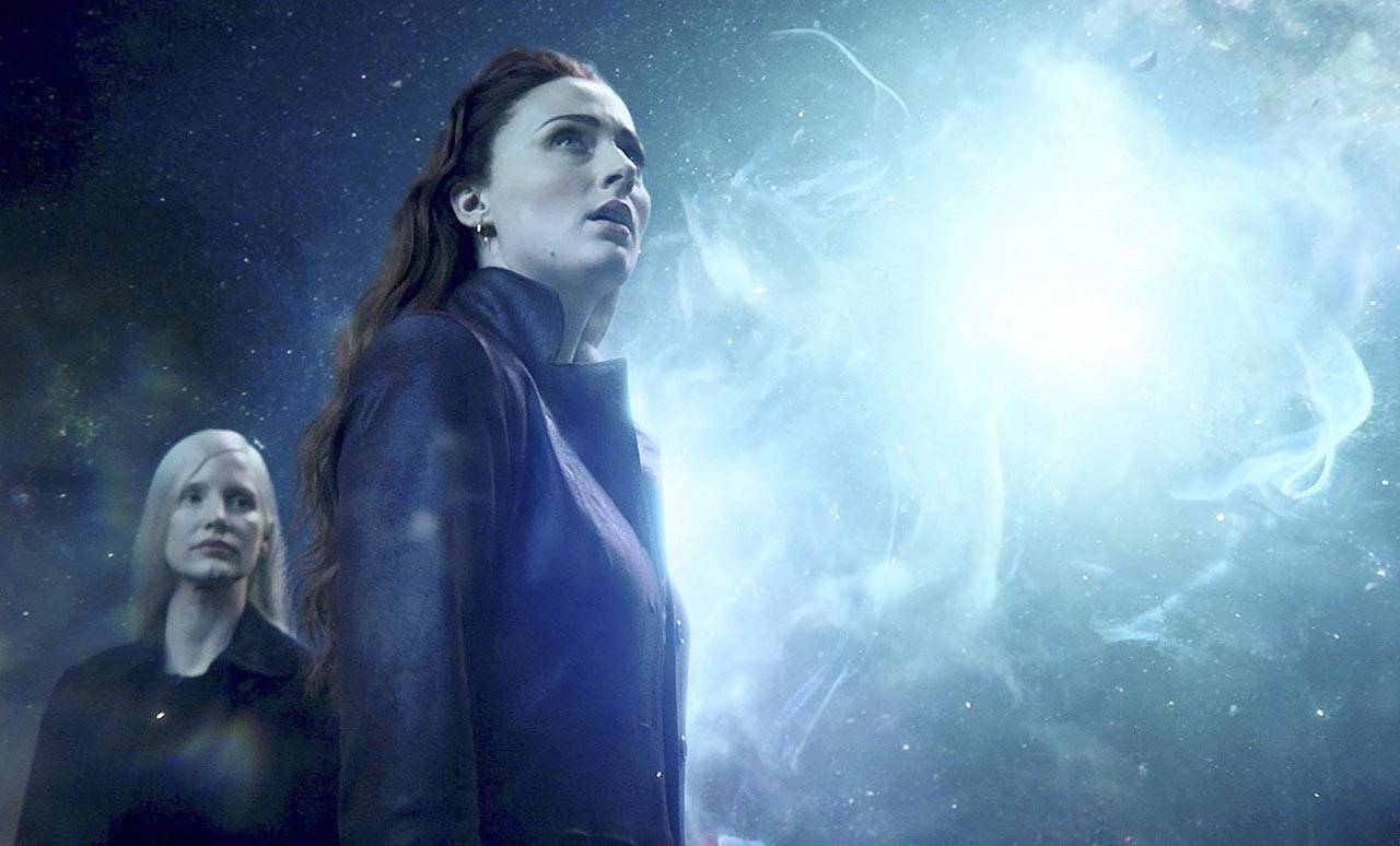 Sophie Turner plays a telekinetic mutant and Jessica Chastain is an evildoer from outer space named Vuk in “Dark Phoenix.” (Twentieth Century Fox)