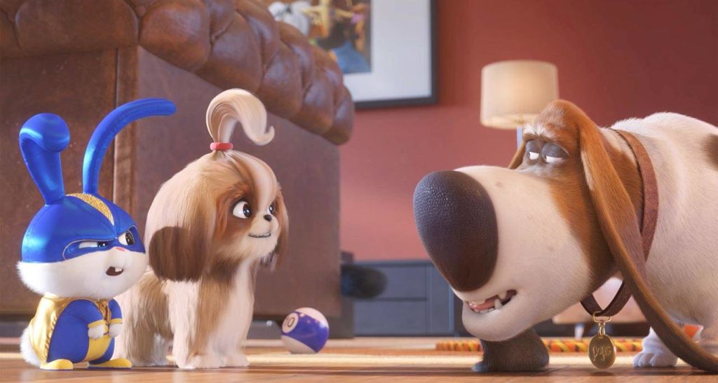 Interspecies relationships are harmonious in “The Secret Life of Pets 2.” From left, Snowball is voiced by Kevin Hart, Daisy is voiced by Tiffany Haddish and Pops is voiced by Dana Carvey. (Illumination Entertainment / Universal Pictures)
