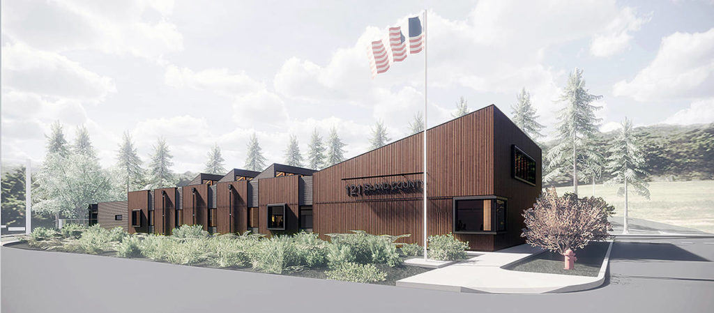 This rendering shows the street view of the new Island County Administration Building. (SHKS Architects and Island County)
