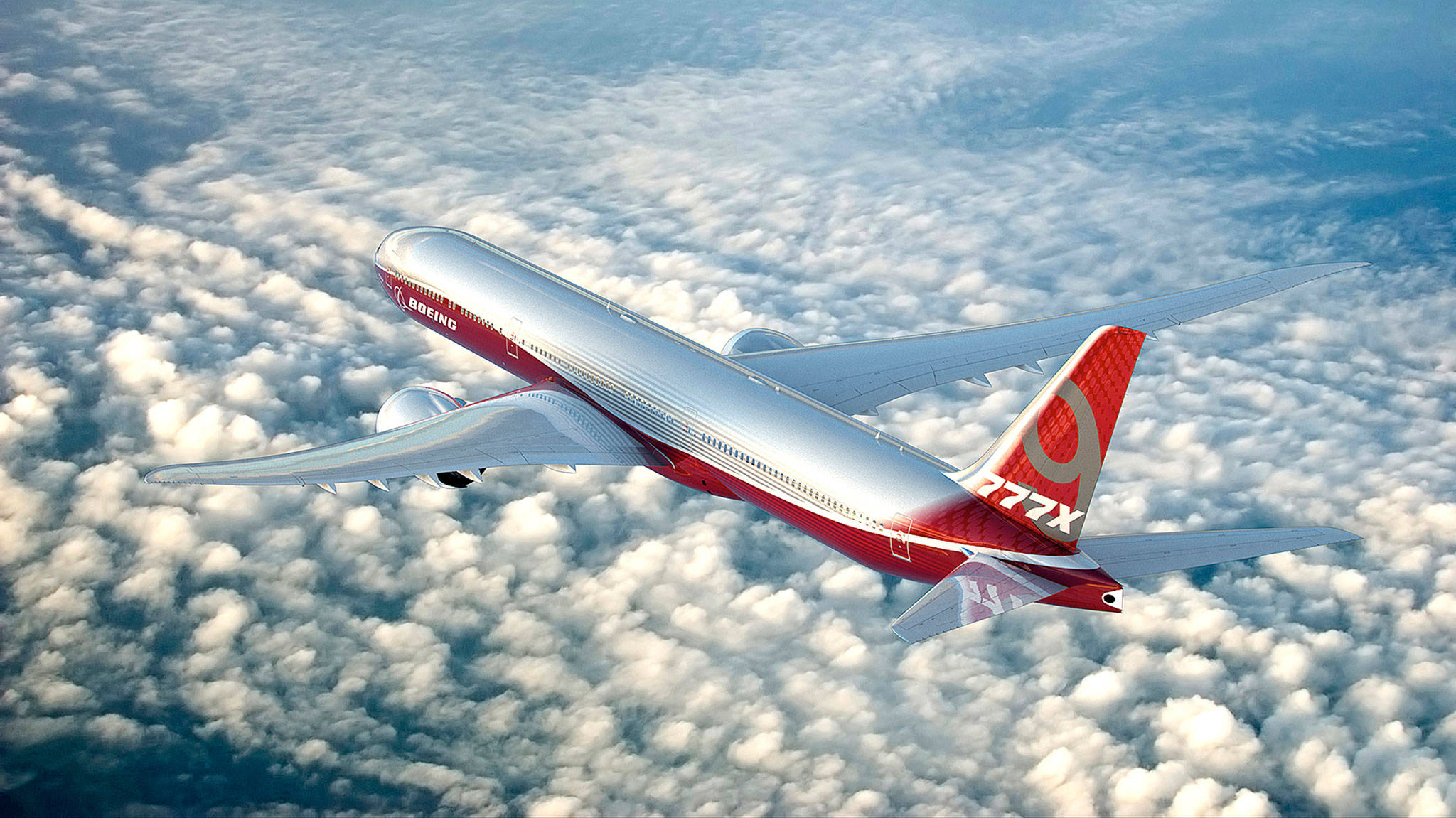 An artist’s rendering of a Boeing 777X. Building the plane in Washington earned the company tax breaks. The company is building it in Everett, and its first flight is expected by the end of the year. (Boeing Co.)