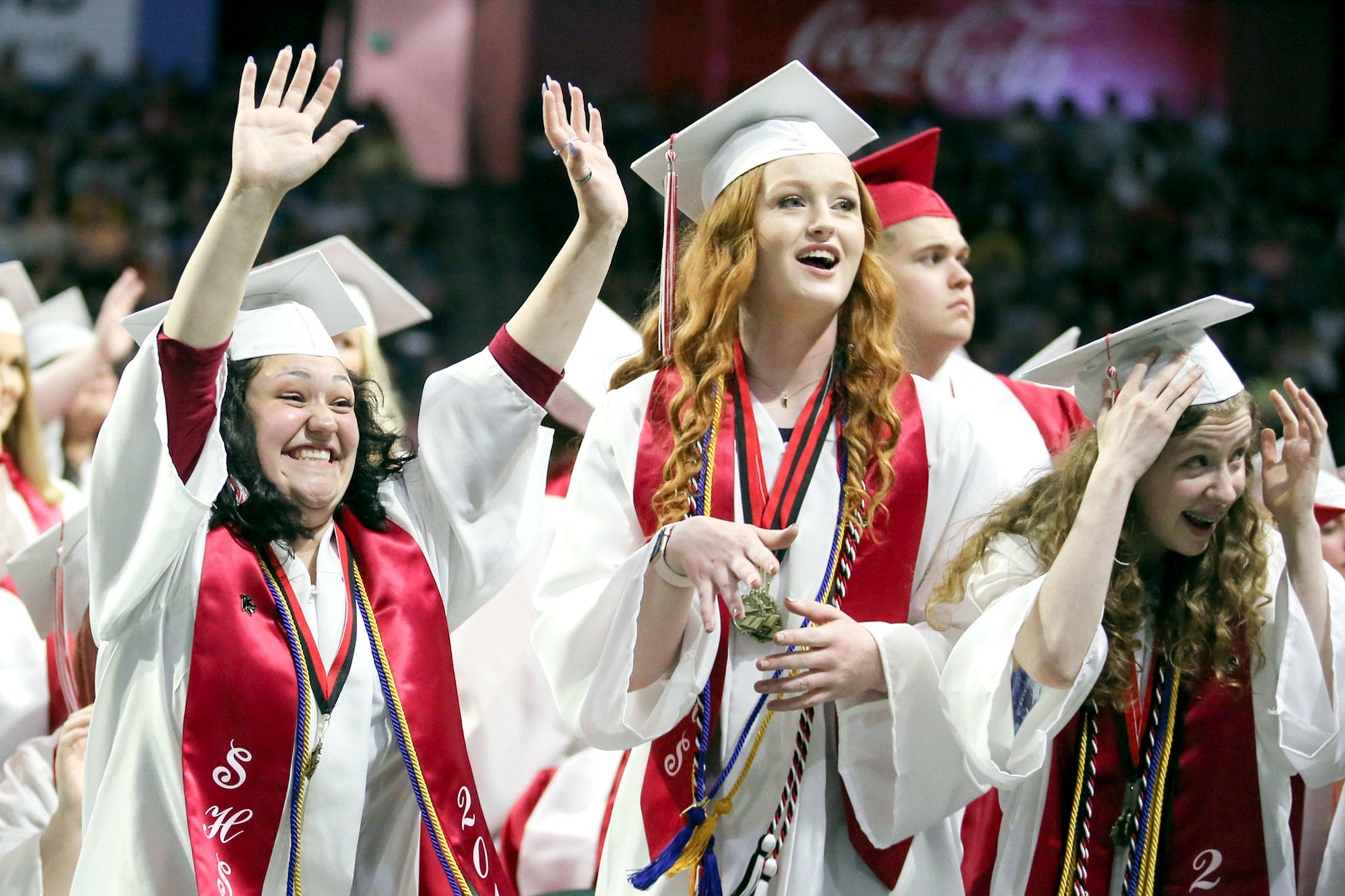 Scenes of the graduation of Snohomish High School Class of 2019 at Angel of the Winds Arena in Everett on June 10, 2019. (Kevin Clark / The Herald)