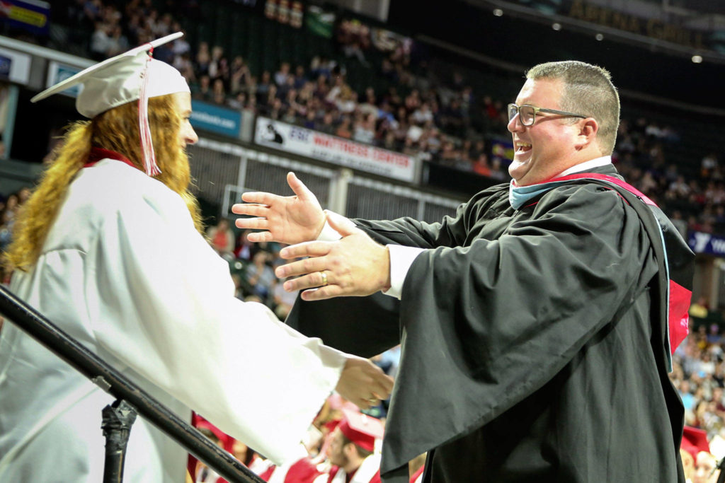 Scenes of the graduation of Snohomish High School Class of 2019 at Angel of the Winds Arena in Everett on June 10, 2019. (Kevin Clark / The Herald)
