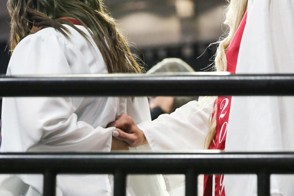 Scenes of the graduation of Snohomish High School Class of 2019 at Angel of the Winds Arena in Everett on June 10, 2019. (Kevin Clark / The Herald)
