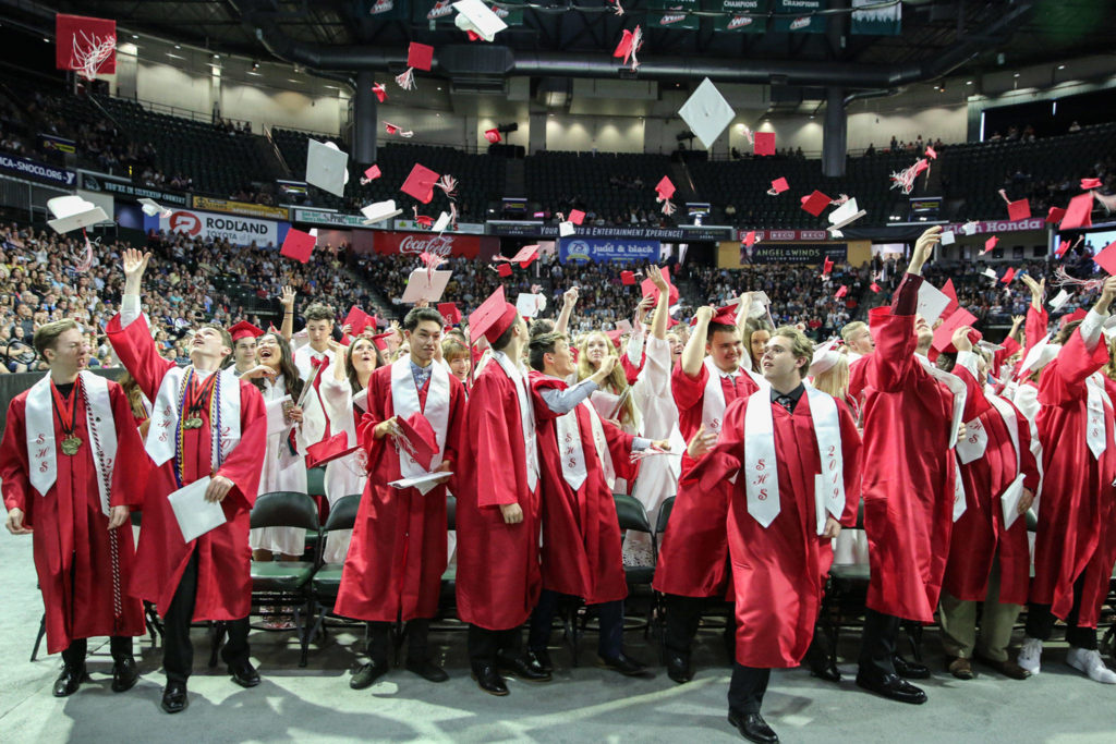 Scenes of the graduation of Snohomish High School Class of 2019 at Angel of the Winds Arena in Everett on June 10, 2019. (Kevin Clark / The Herald)

