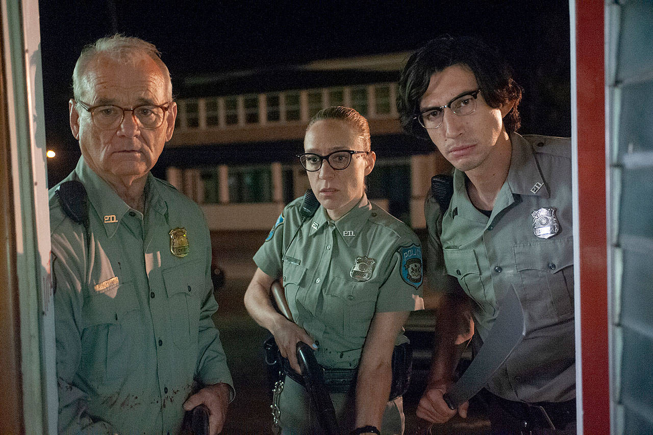 Bill Murray, Chloë Sevigny and Adam Driver don’t let a zombie invasion get in the way of their droll banter in “The Dead Don’t Die.” (Focus Features)