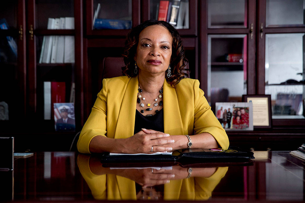 Gloria Jarmon, head of the inspector general’s audit divisionof the Health and Human Services Office of Inspector, poses for a photograph in her office Monday in Washington. “Mandatory reporting is not always happening, and beneficiaries deserve to be better protected,” Jarmon says. (AP Photo/Andrew Harnik)