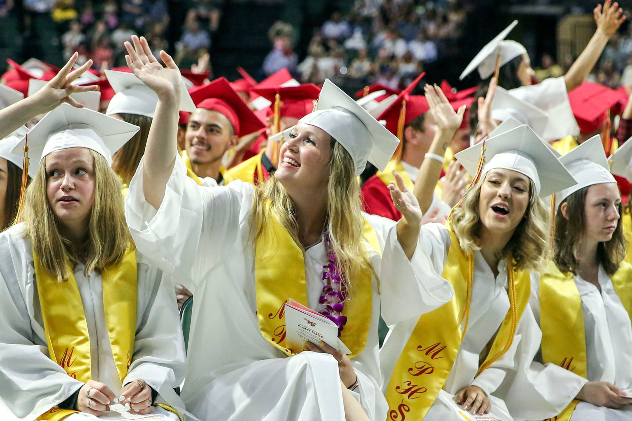 Scenes from the graduation of Marysville-Pilchuck High School’s Class of 2019 Wednesday afternoon at Angel of the Winds Arena in Everett on June 12, 2019. (Kevin Clark / The Herald)