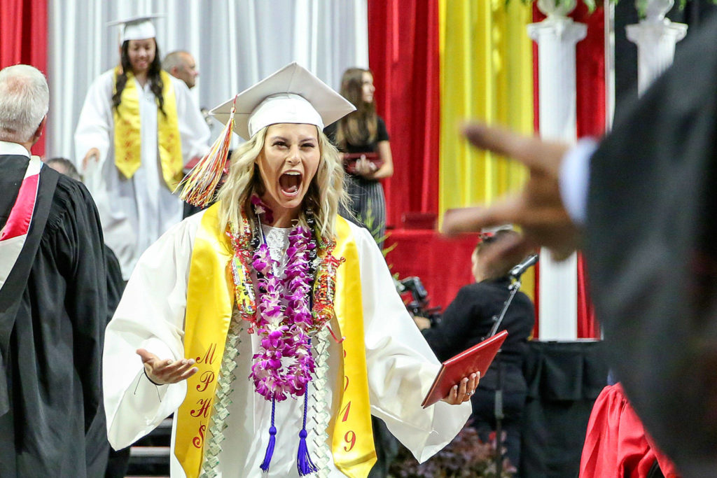 Scenes from the graduation of Marysville-Pilchuck High School’s Class of 2019 Wednesday afternoon at Angel of the Winds Arena in Everett on June 12, 2019. (Kevin Clark / The Herald)
