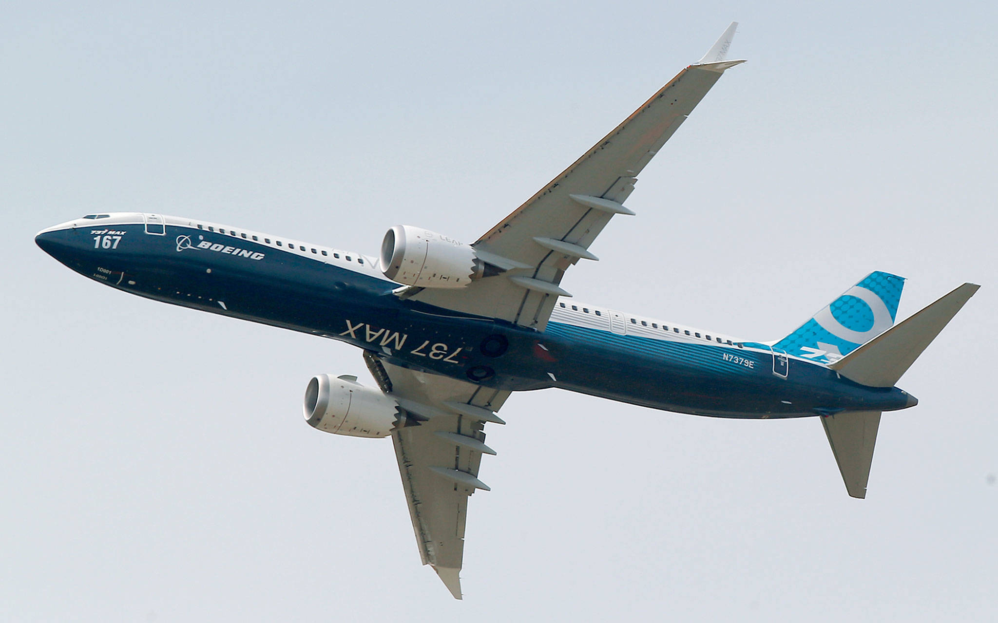 A Boeing 737 Max 9 during a demonstration flight at the Paris Air Show in 2017. (AP Photo/Michel Euler)